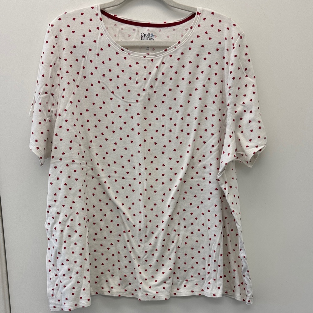 Croft & Barrow White Tee with Red Heart Accents